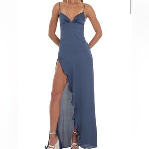 Lucy in the sky satin ruffle maxi dress